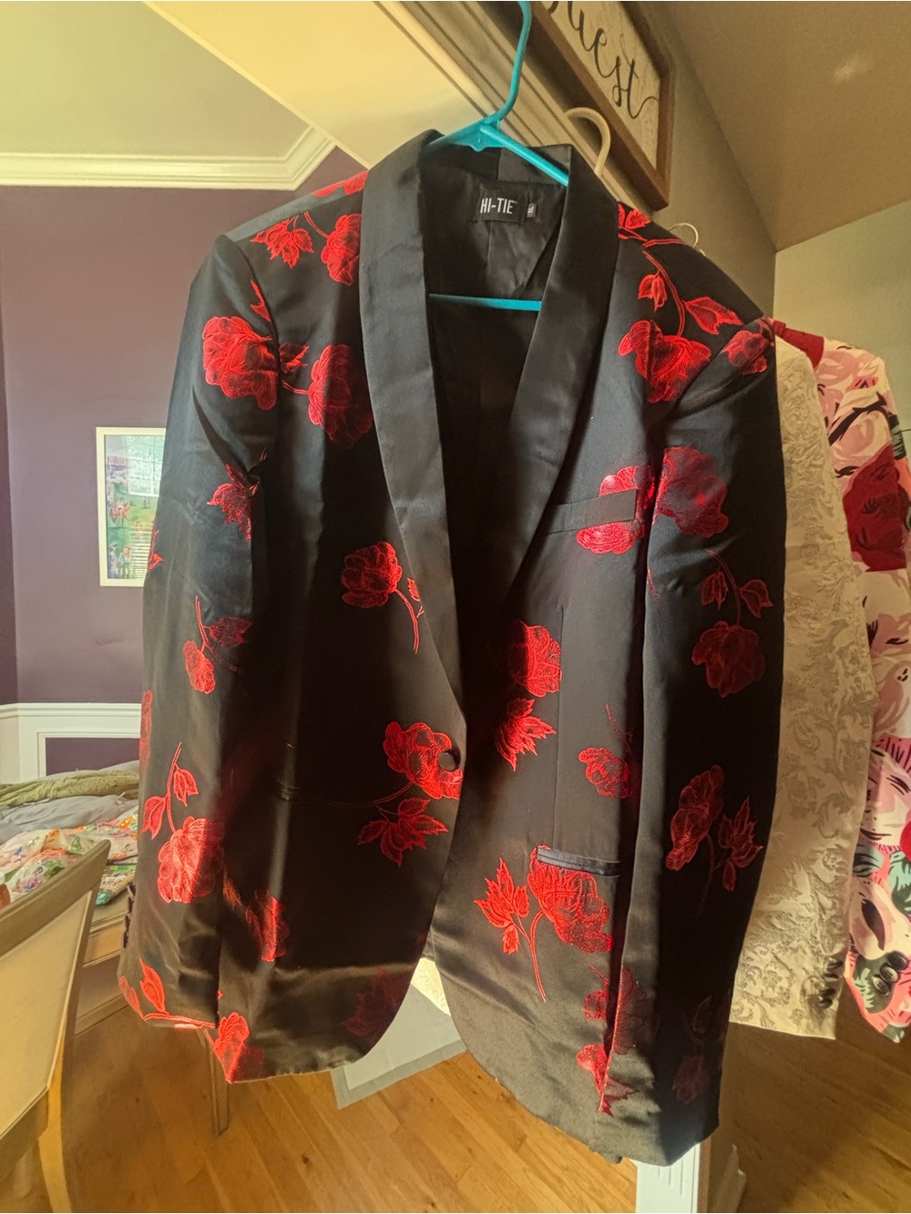 Black Blazer with Red Floral (shimmer)
